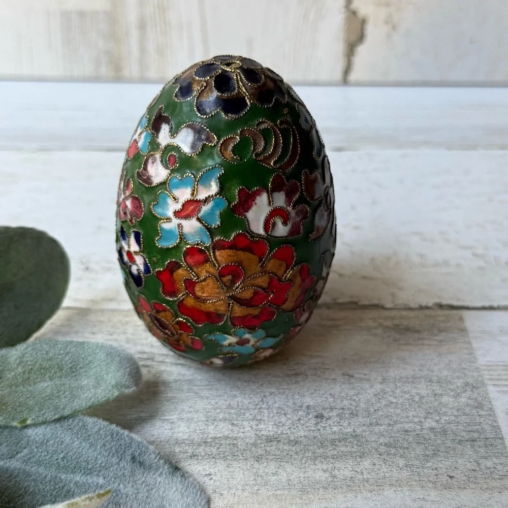 Vintage Cloisonné Multicolor Metal Enamel Floral Flower Decorative Egg